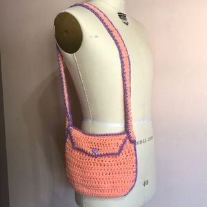 Vintage Handmade Pink and Purple Crochet Shoulder Bag, Pastel Knit Bag